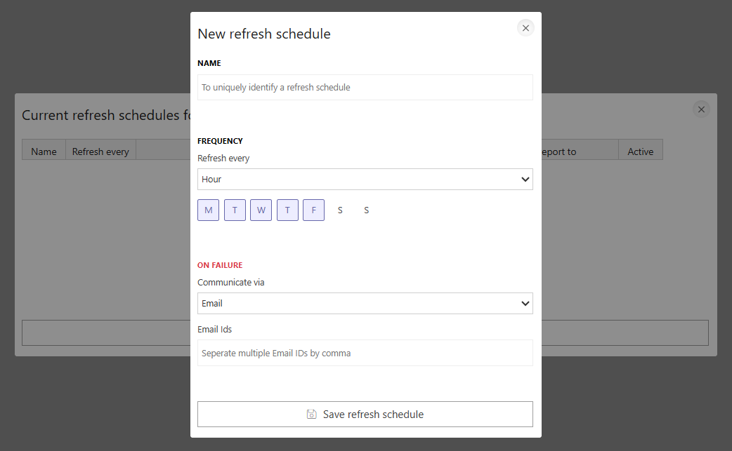 Setting refresh schedules for an API datasource
