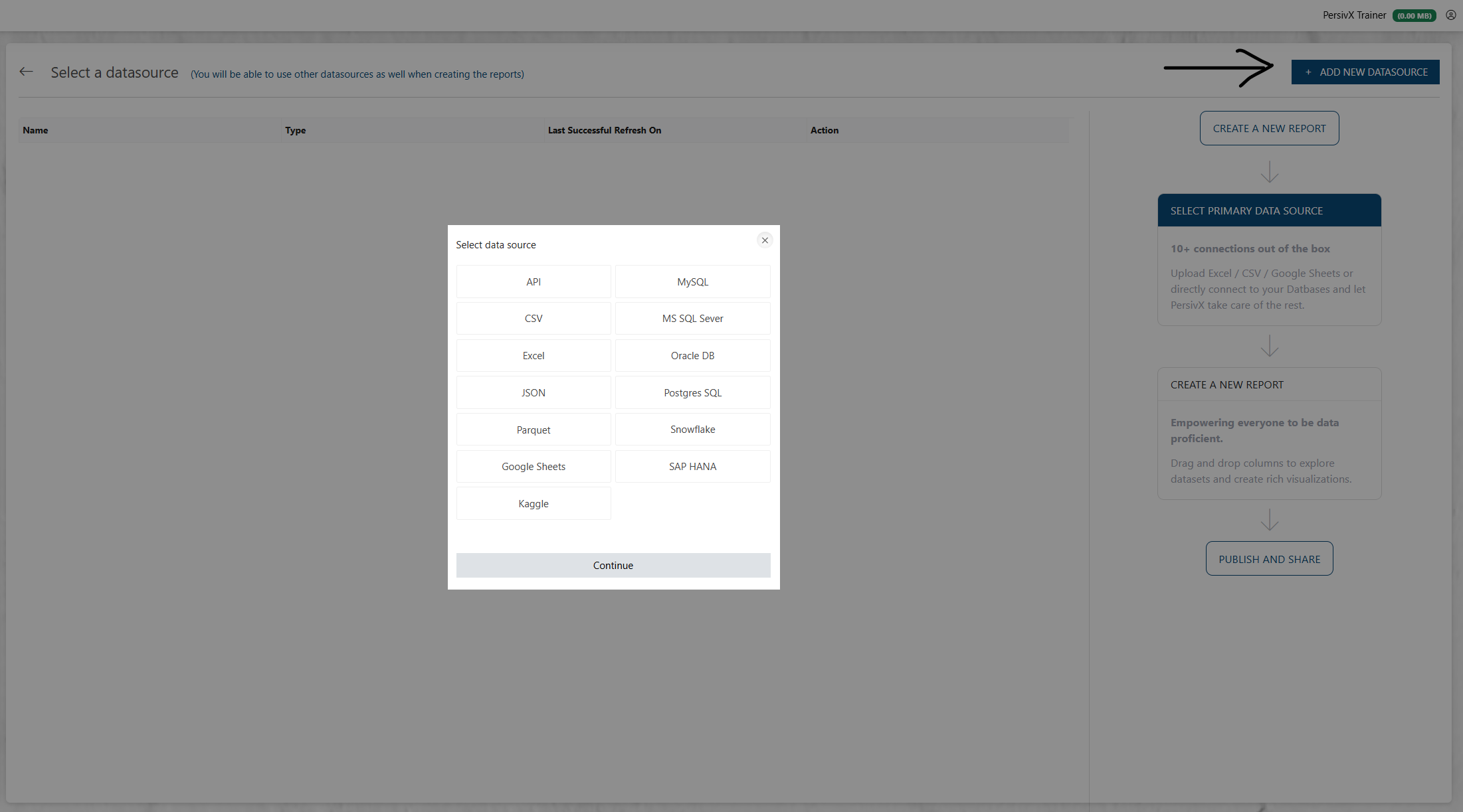 Choosing API as the new datasource type