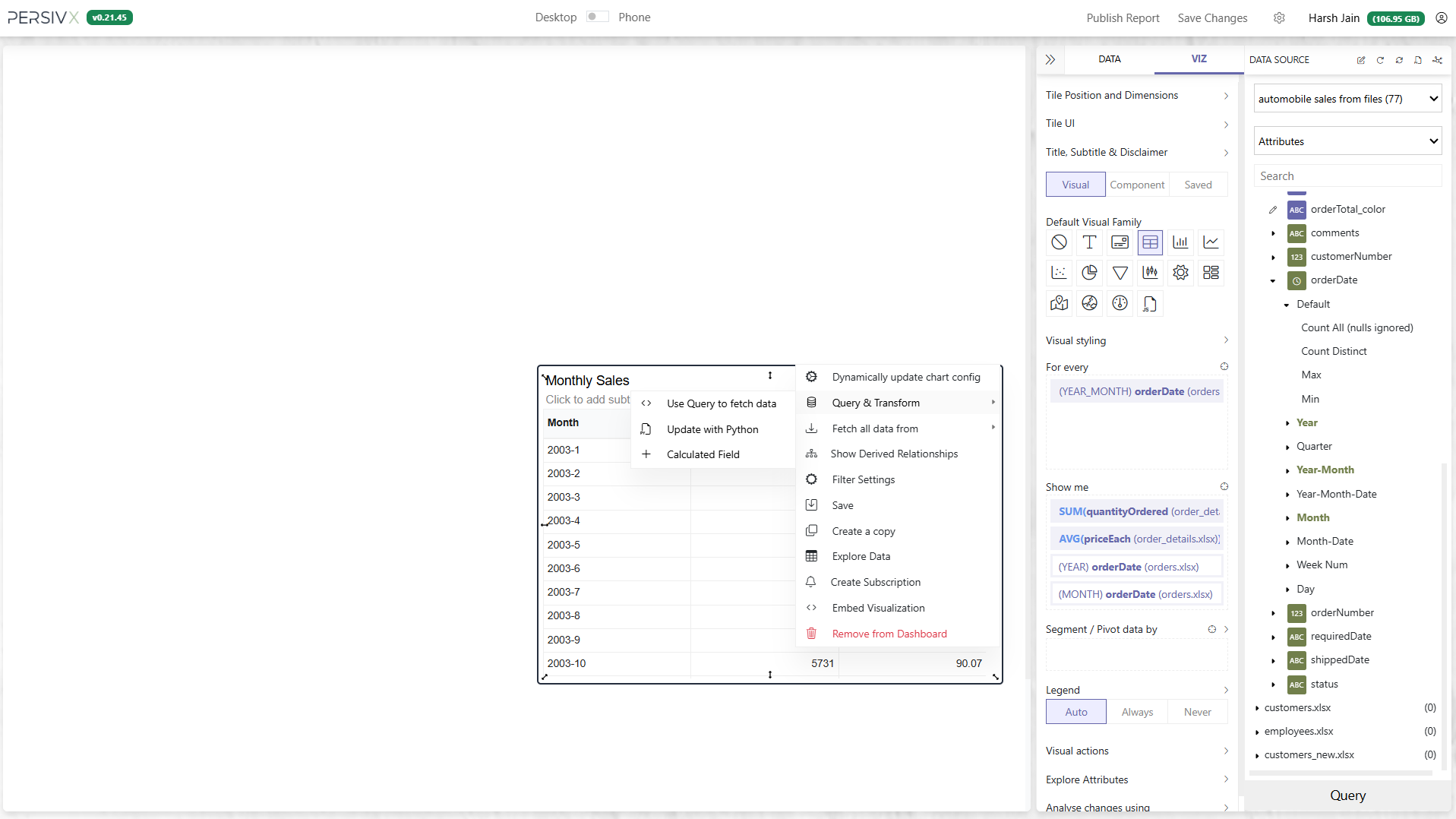 The + Calculated Field option in the tile menu
