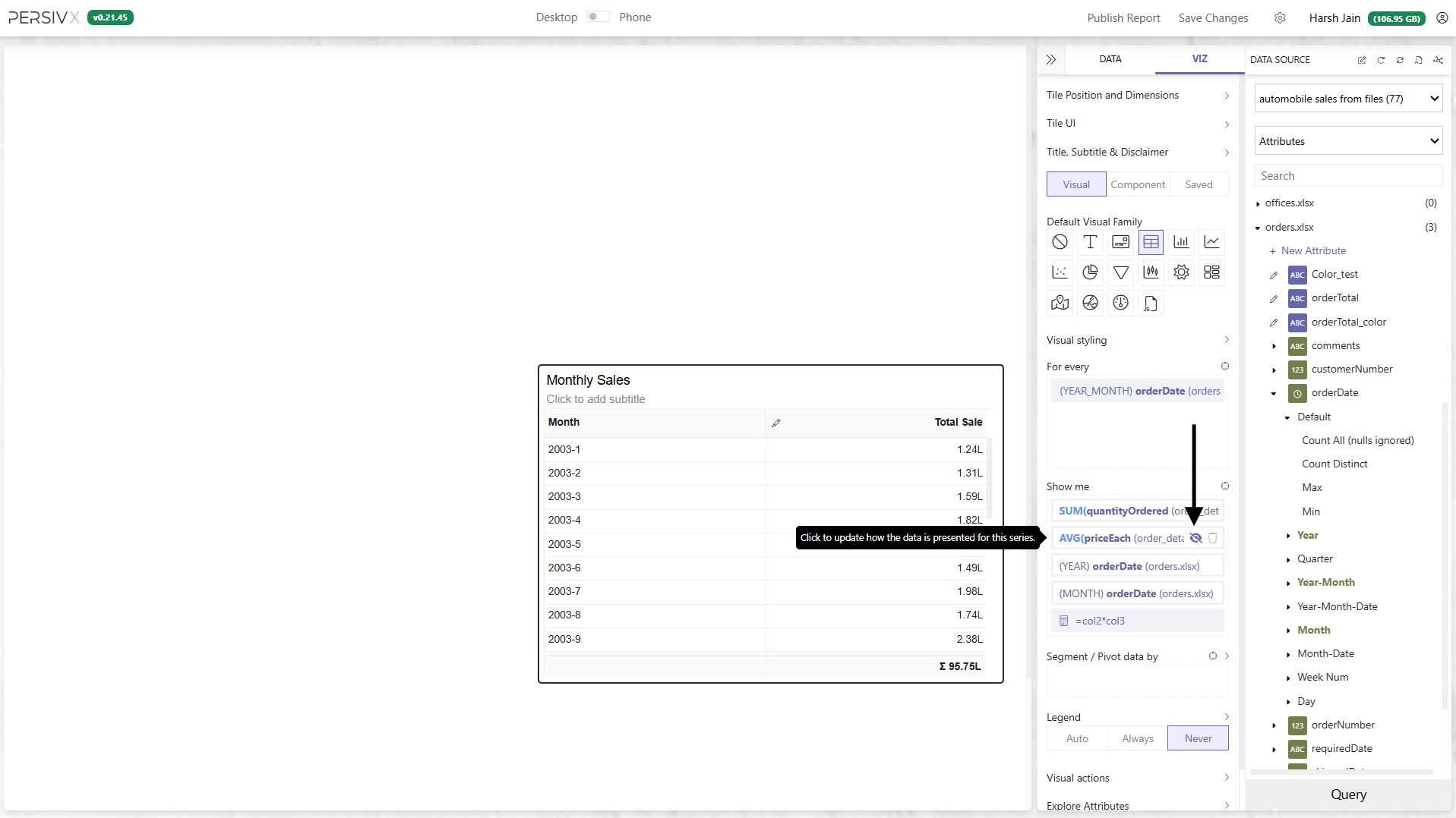 Hiding the source columns while keeping them on the visual