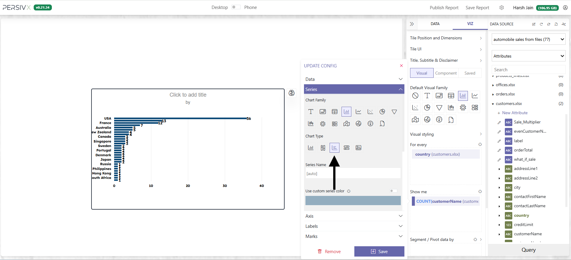 Switching the chart type to bar