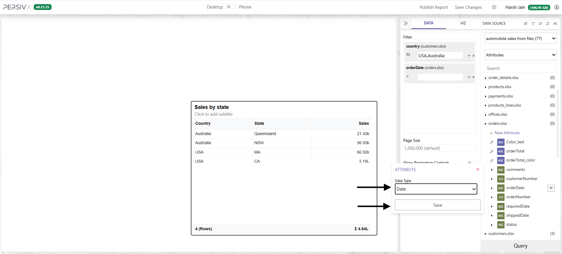 Overriding the detected column type