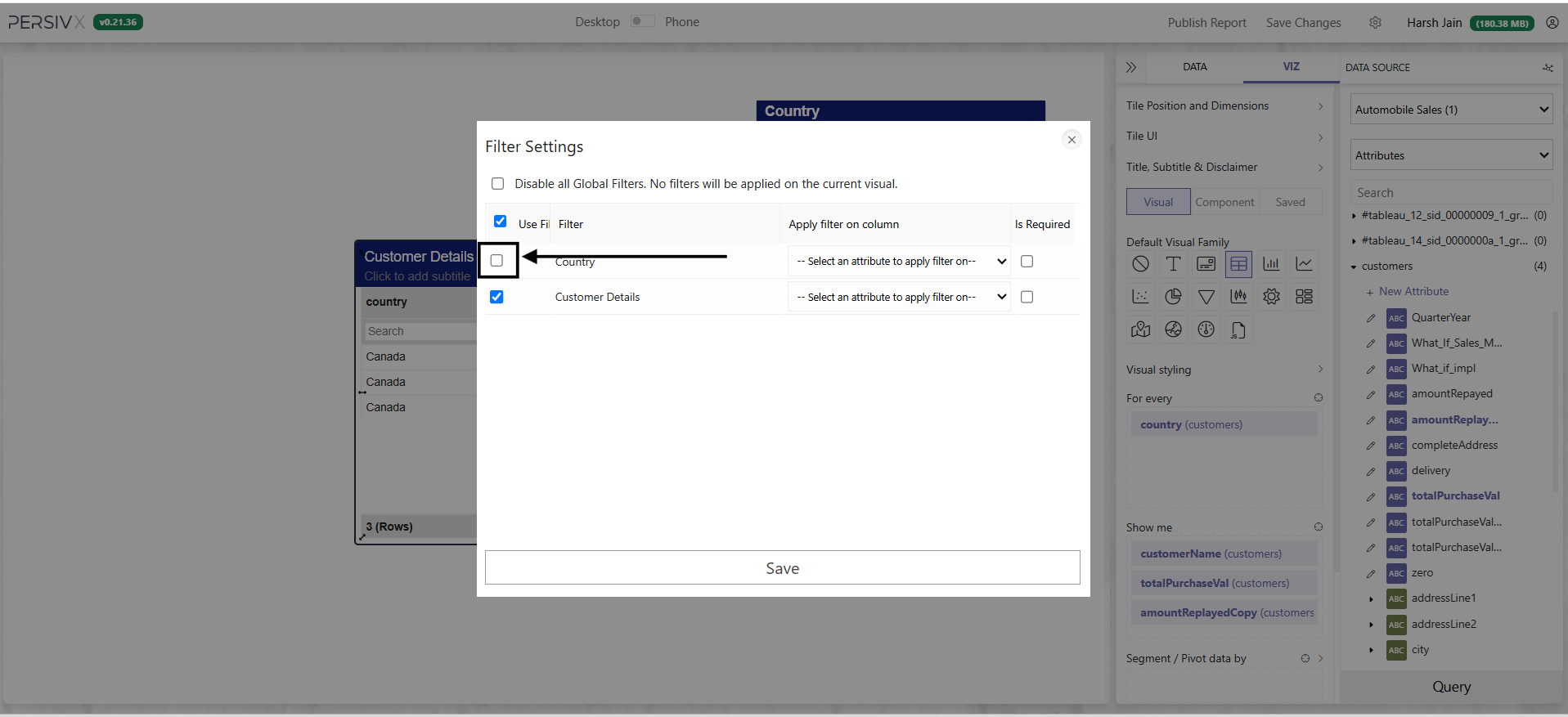 Unchecking a single filter for a visual