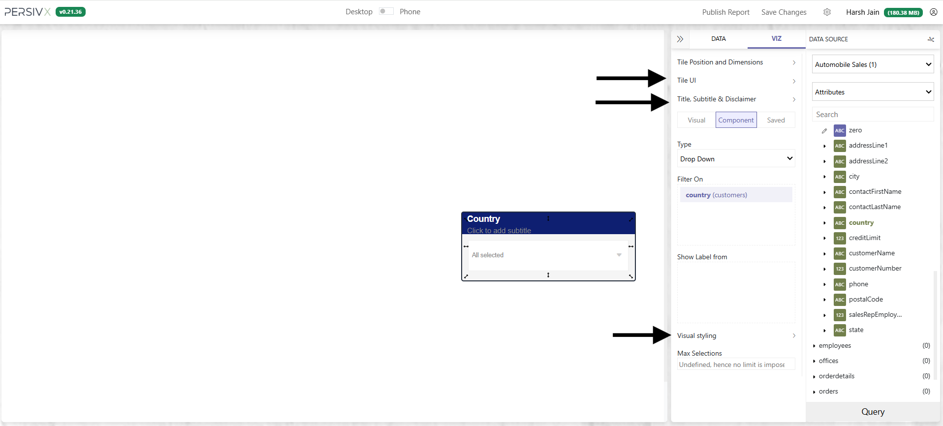 Filter component styling options