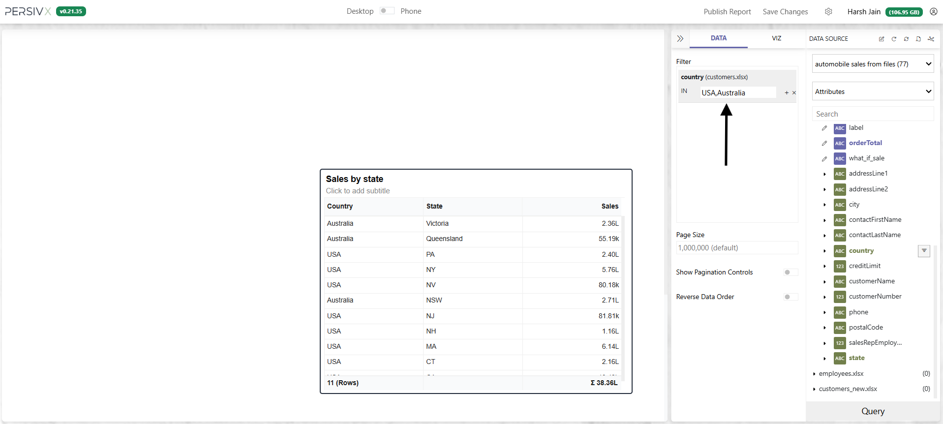 Entering filter values