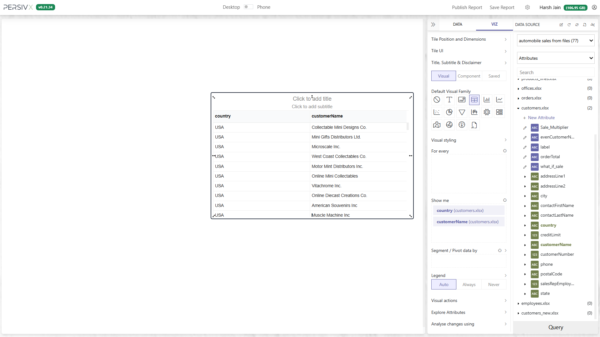 Dragging attributes into the Show me box
