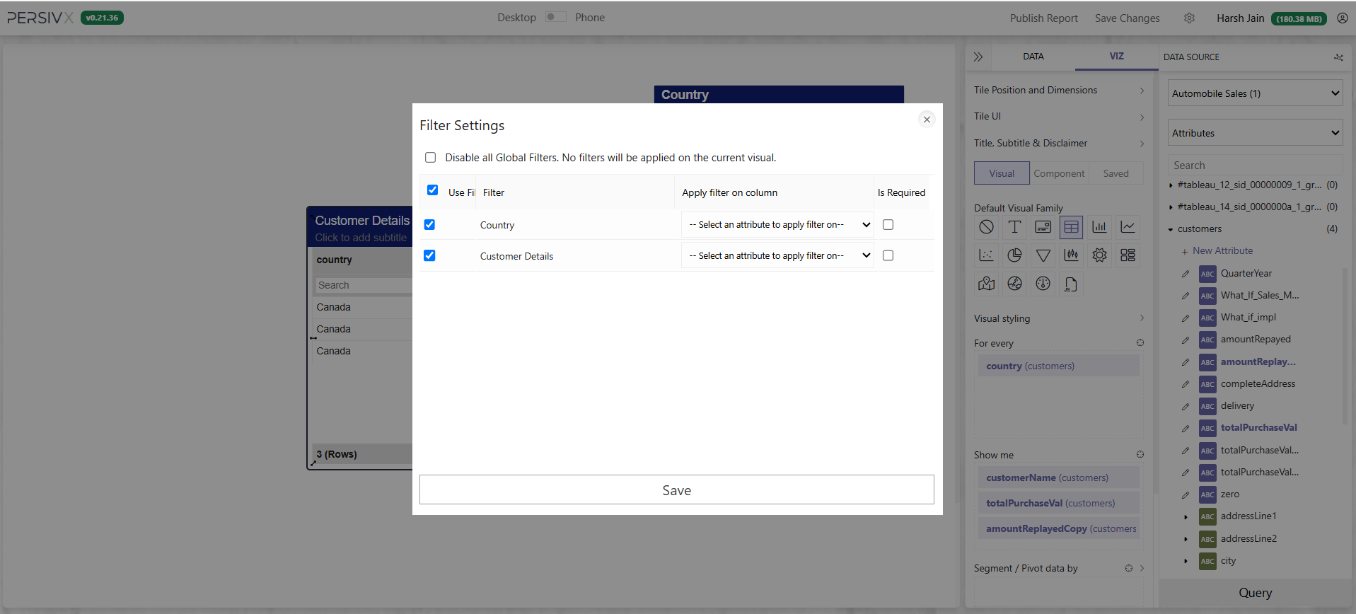 The Filter Settings panel