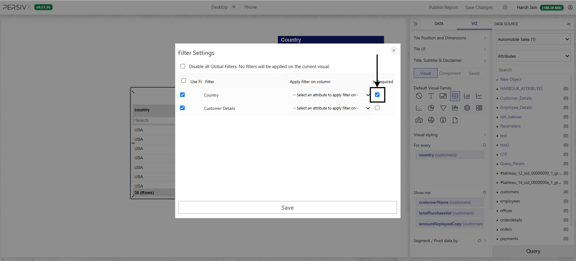 Marking a filter as required