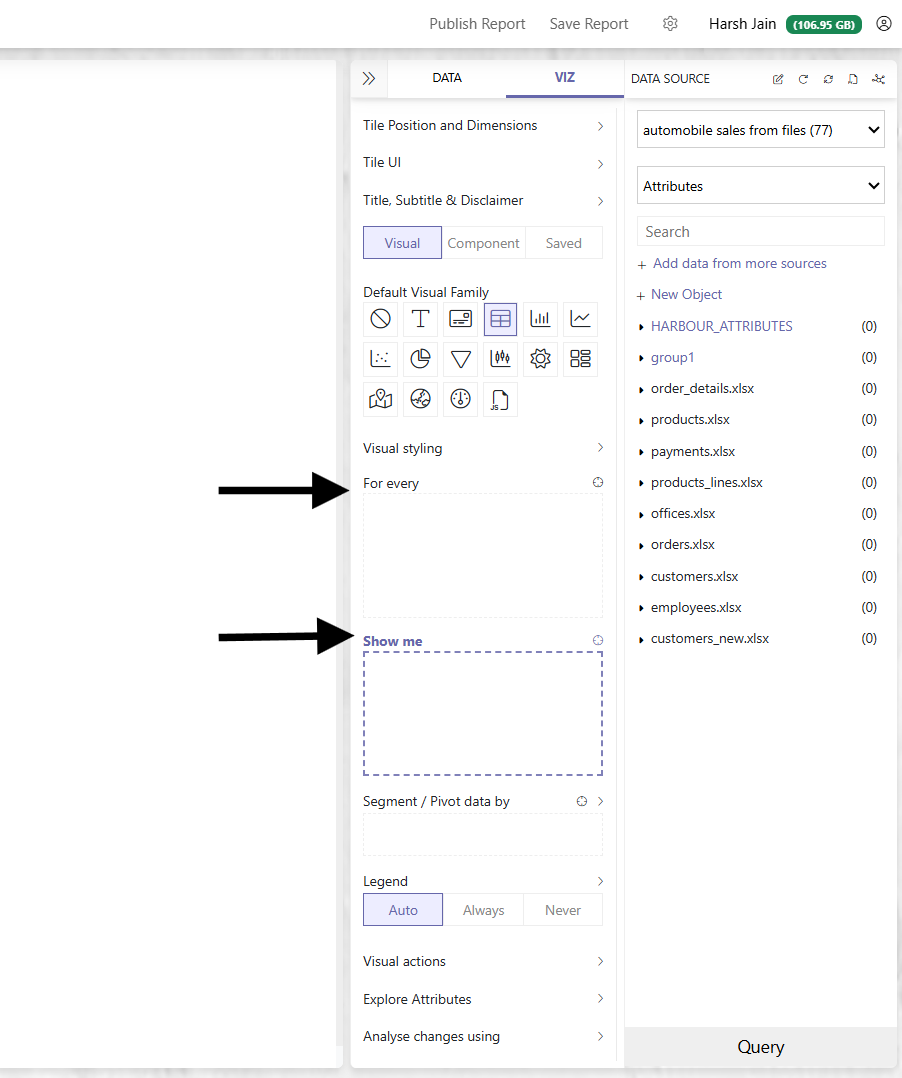 The PersivX builder, showing the For every and Show me boxes