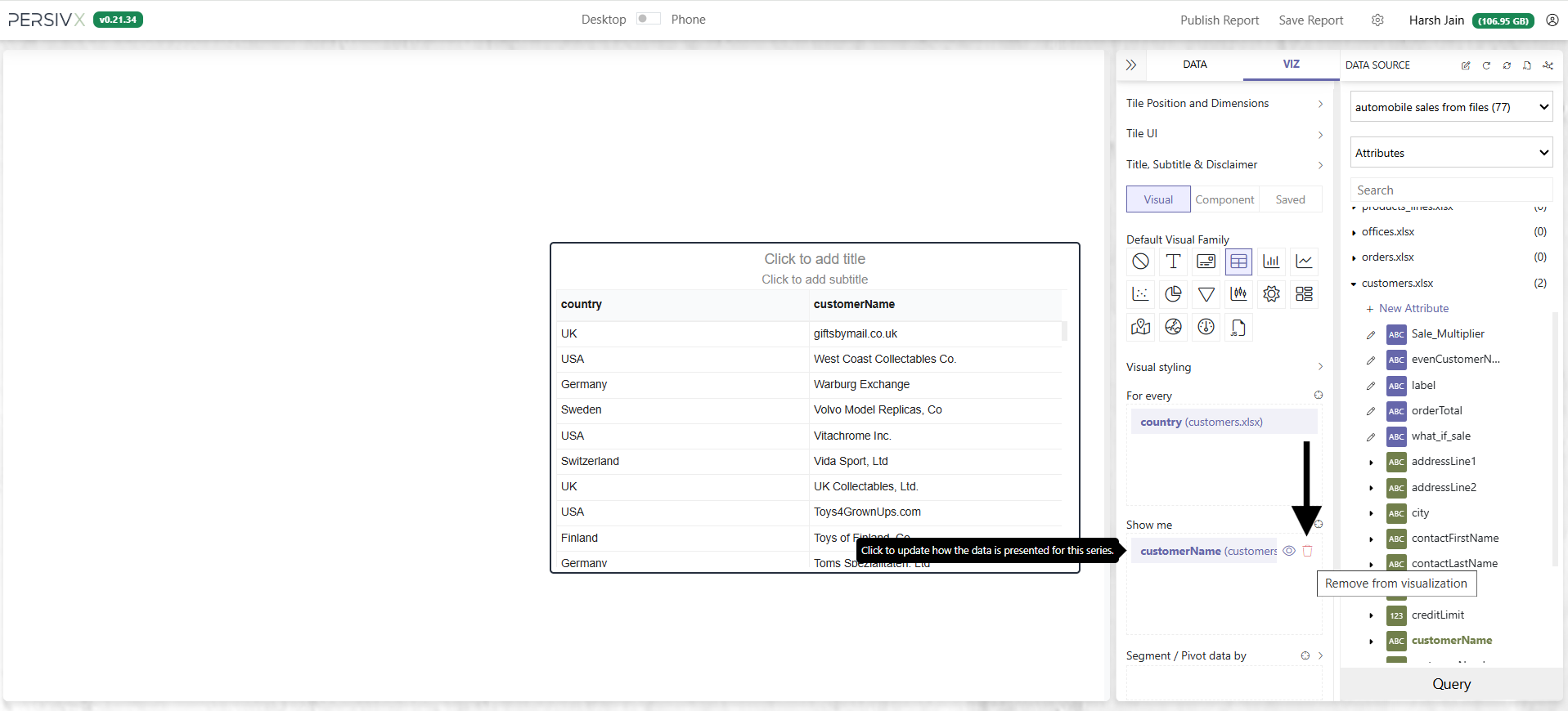 Removing customer name from the Show me box