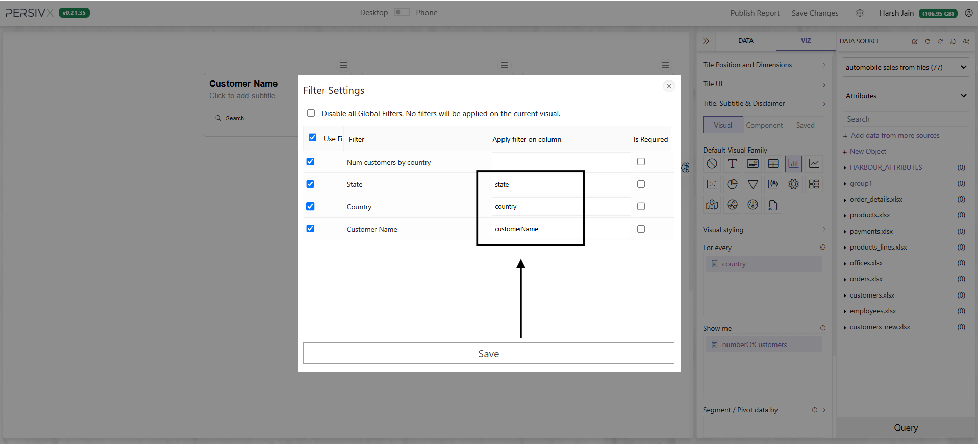 Mapping filter components to query hints