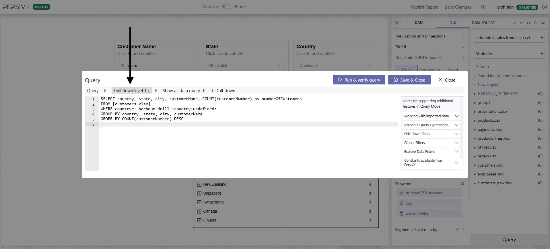 Editing the multi-column drilldown query