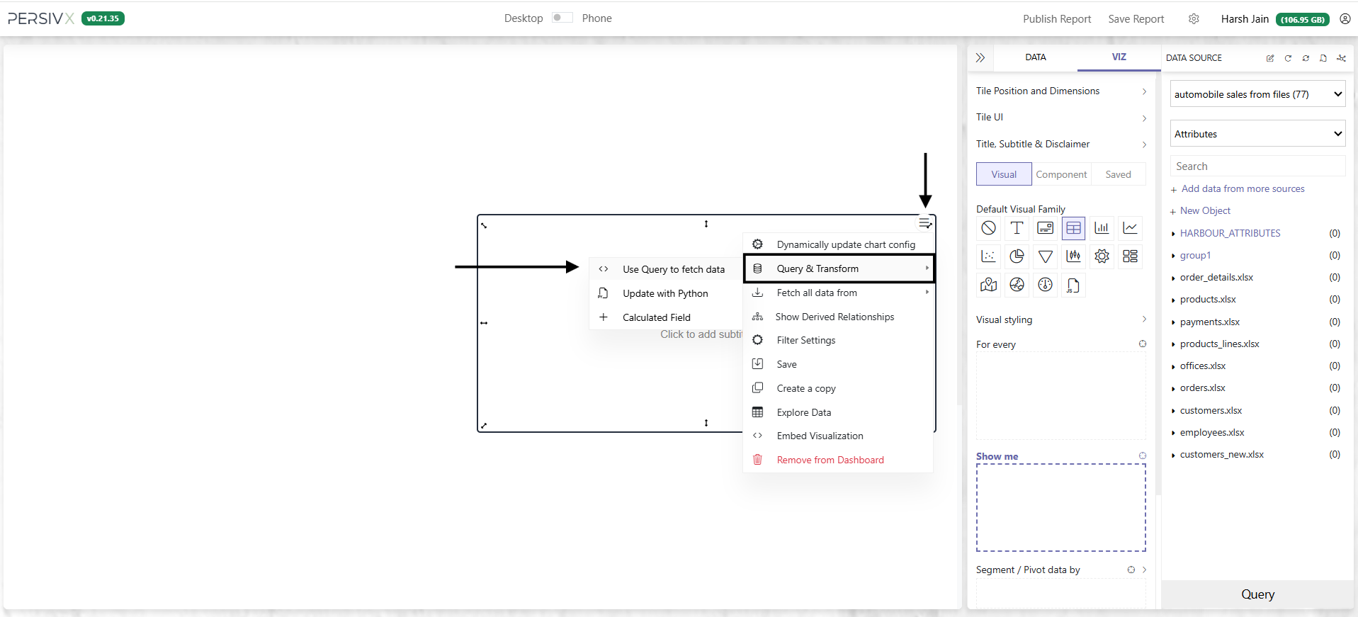 The Use Query to fetch data option in the tile menu