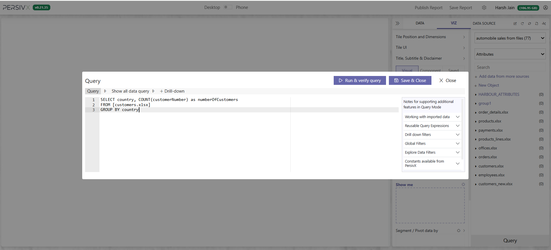 The query editor with a custom query