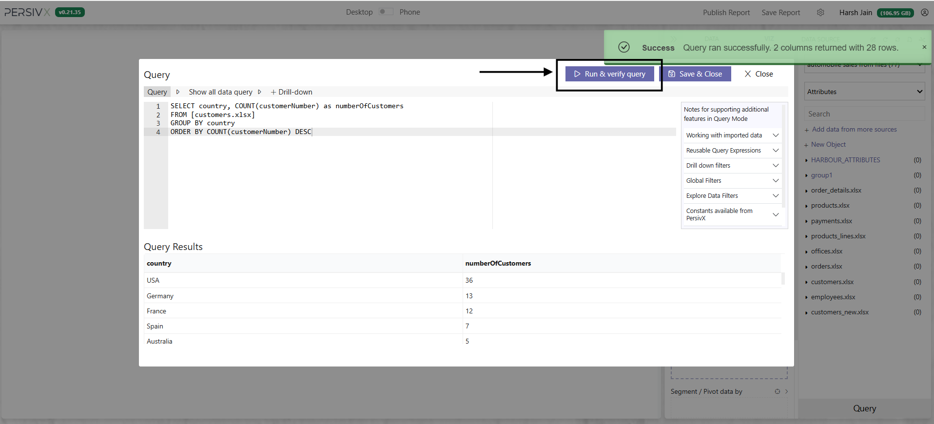 Verifying a query before saving