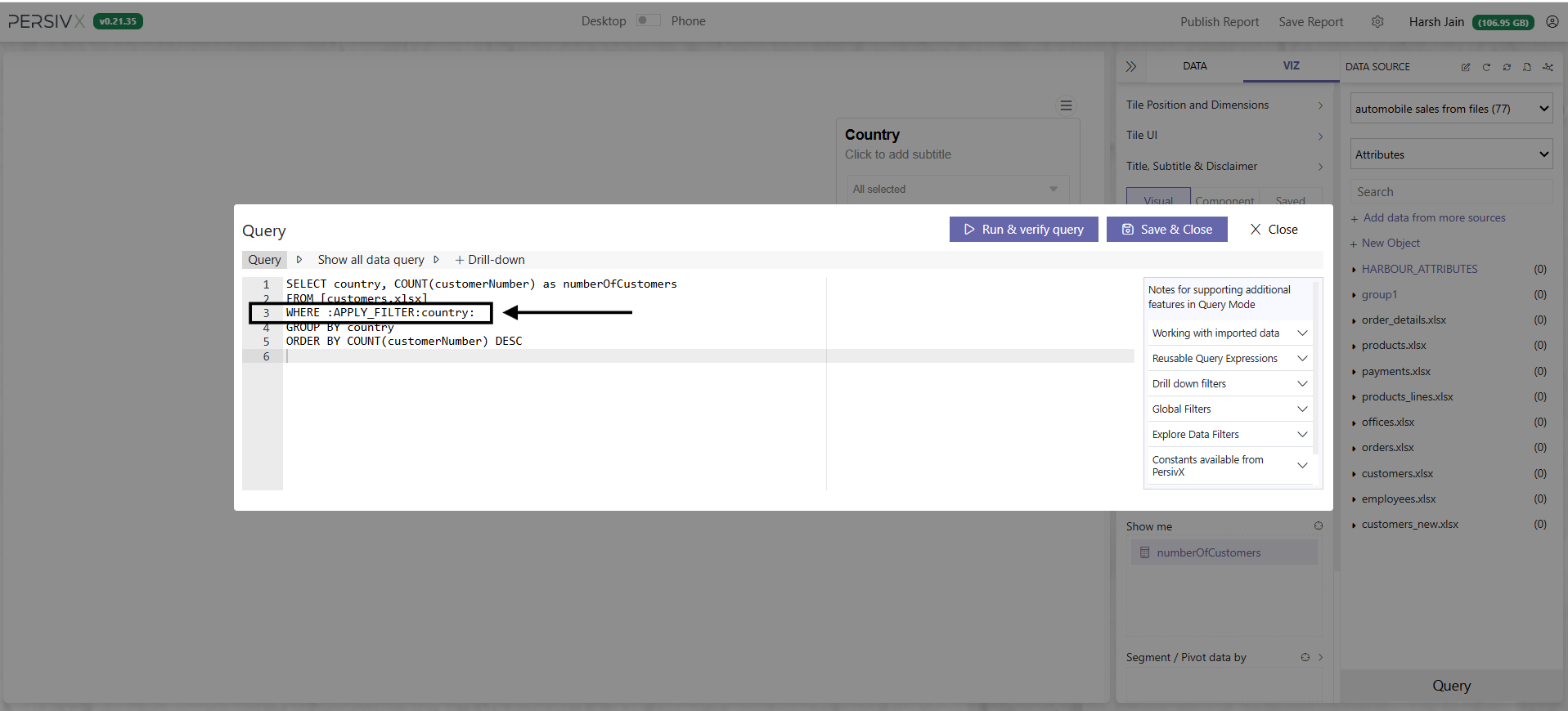 A query containing an APPLY_FILTER hint