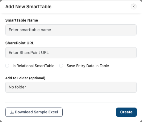 Add New SmartTable dialog