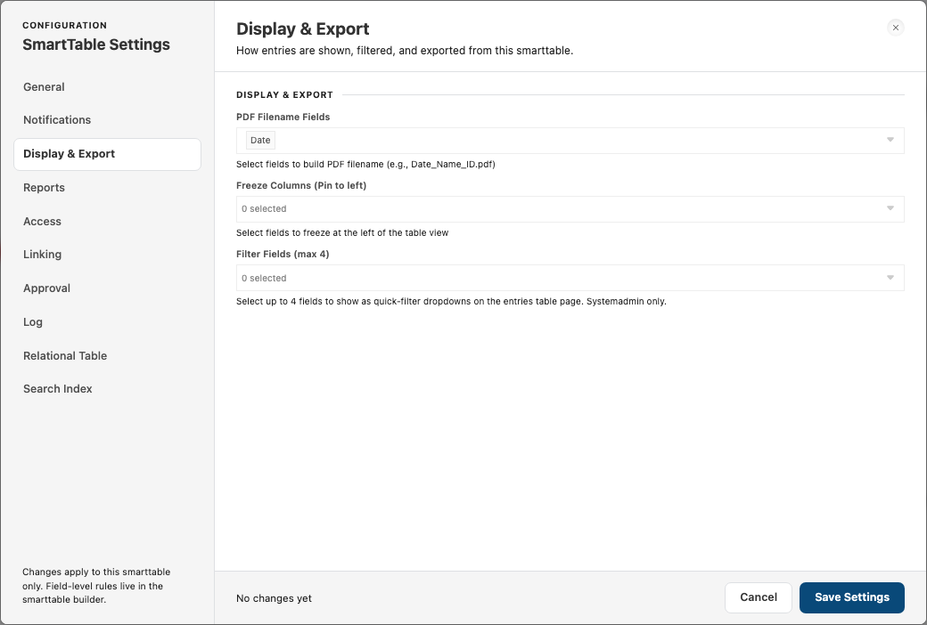 Display & Export tab