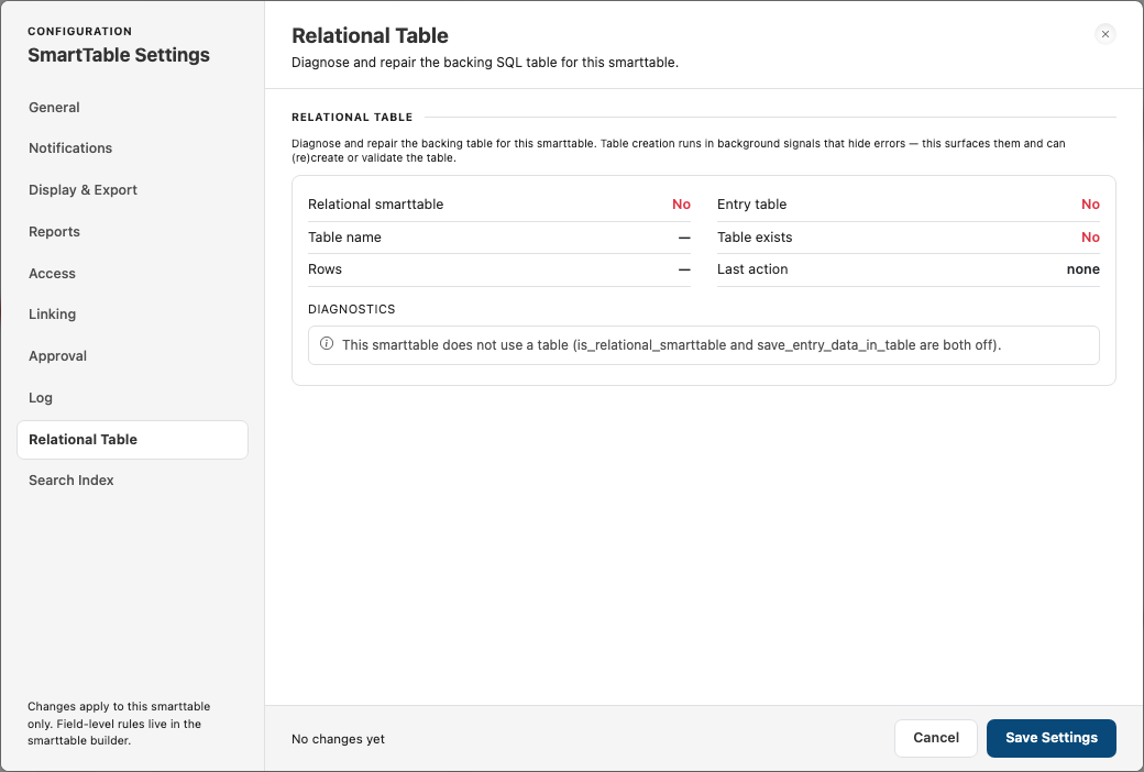 Relational Table tab